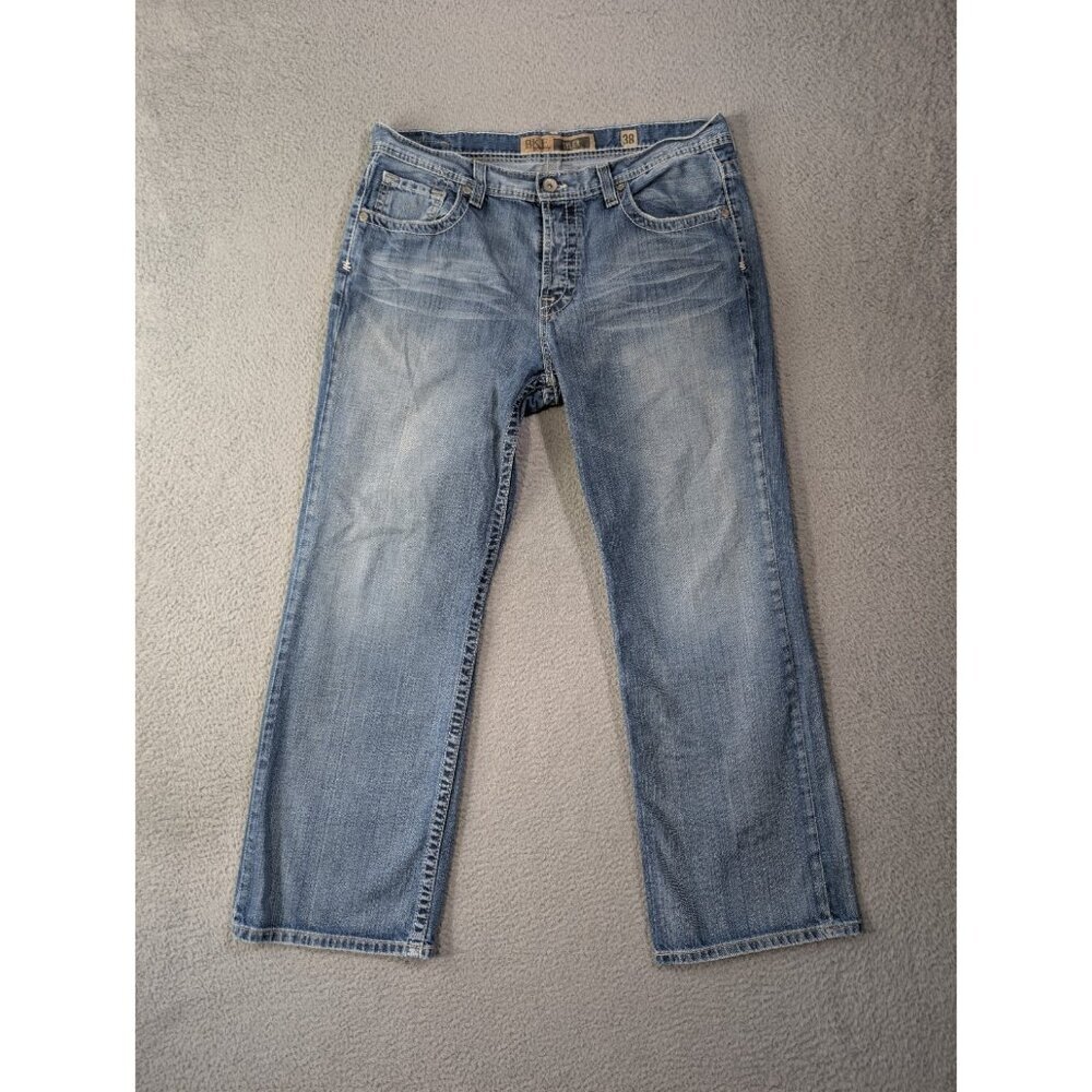 BKE Tyler Jeans Mens 38x32 (Meas 37x30) Relaxed Fit Buckle Button Fly Blue